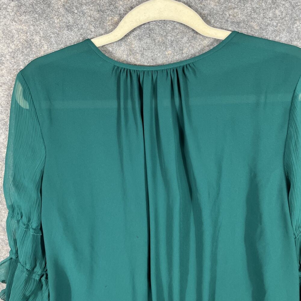 Forest Green Blouse w/ Fluffy Sleeves Women's Size Large‎ Worthington - Picture 7 of 7